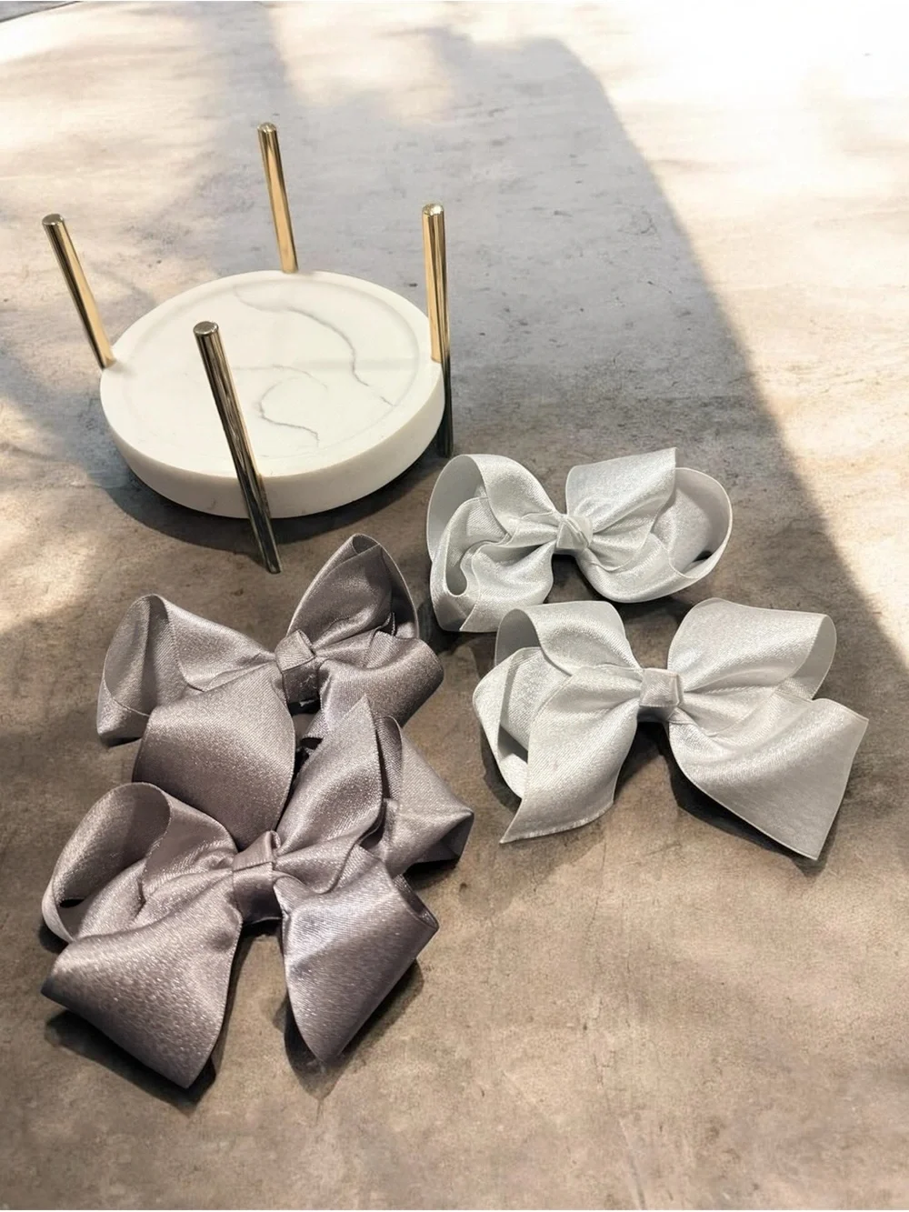 Girls Hair Bows for Kids - Silver & Light Gray